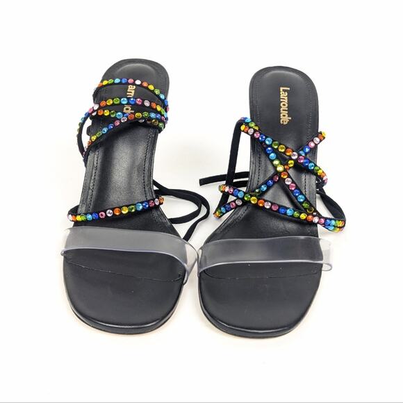 NWOT Larroudé Disco Gloria Rainbow Embellished Wrap Sandals Size 7 - Picture 4 of 12